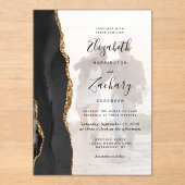 カスタムフォトブラック金ゴールドアゲ結婚ート アクリル招待状 (正面)