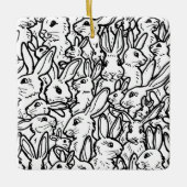 カスタムフォトブラック&ホワイトラビットスケッチ モダン セラミックオーナメント (正面)