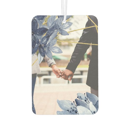 カスタムフォトブルーの花のパーソナライズされた枠 カーエアーフレッシュナー (裏面)