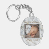 カスタムフォトブルーエレガントグレイ大理石パターン2025 キーホルダー (正面左)