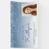 カスタムフォトブルーグリッタードリップスウィート16バナー 横断幕 (縦)