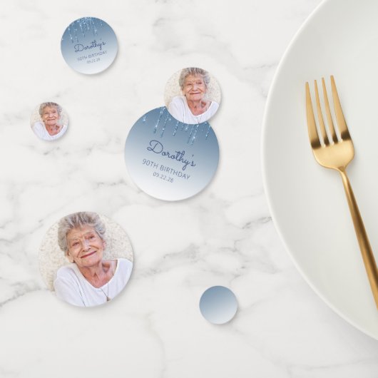 カスタムフォトブルーグリッタードリップ90誕生日 コンフェッティ (グループ)