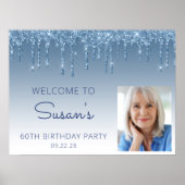 カスタムフォトブルーグリッター60th誕生日へようこそ ポスター (正面)