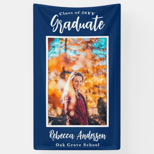 カスタムフォトブルースクールカラー卒業バナー 横断幕 (縦)