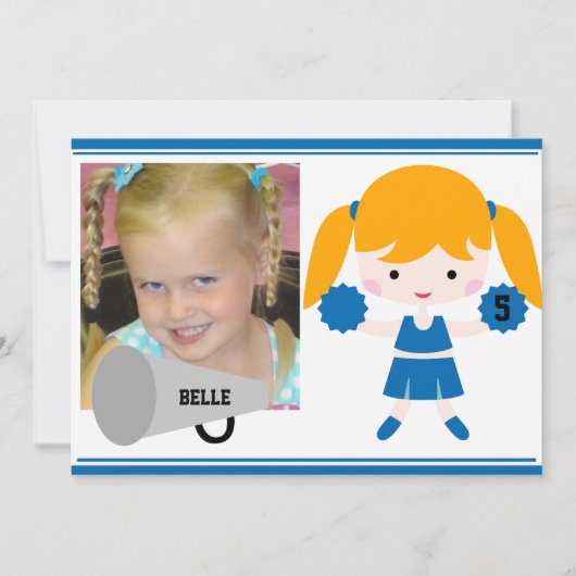 カスタムフォトブルーチアリーダー誕生日招待状 招待状 (正面)