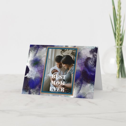 カスタムフォトブルーパープルフローラハッピーマザーズ カード (正面)