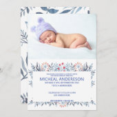 カスタムフォトブルーフローラバプテスマ 招待状 (正面/裏面)