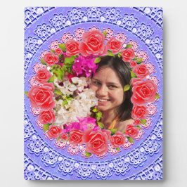 カスタムフォトブルーレースピンクローゼフレームプラーク フォトプラーク