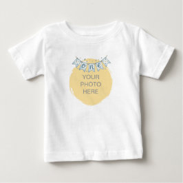 カスタムフォトブルー1歳のバースデーTシャツ ベビーTシャツ