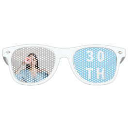 カスタムフォトブルー30thバースデーサングラス レトロサングラス