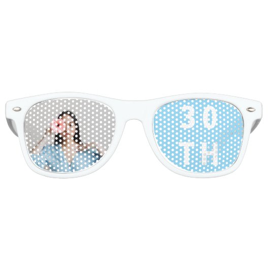 カスタムフォトブルー30thバースデーサングラス レトロサングラス (正面)