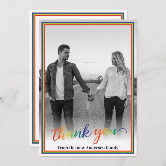 カスタムフォトプライドレインボーフレームありがとう サンキューカード (正面/裏面)