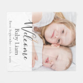 カスタムフォトベビー生まれたばかりのようこそ名前 フリースブランケット (正面(横))