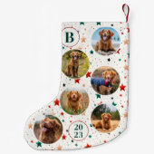 カスタムフォトペットドッグレトロスターズ模様モノグラム スモールクリスマスストッキング (裏面)
