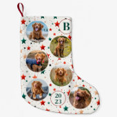 カスタムフォトペットドッグレトロスターズ模様モノグラム スモールクリスマスストッキング (正面)
