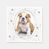 カスタムフォトペットドッグ誕生日シルバーグリッタースターズ スタンダードカクテルナプキン (正面)