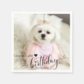 カスタムフォトペットドッグ誕生日タイポグラフィブラック スタンダードカクテルナプキン (正面)