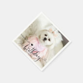 カスタムフォトペットドッグ誕生日タイポグラフィブラック スタンダードカクテルナプキン (角)