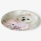 カスタムフォトペットドッグ誕生日タイポグラフィブラック ペーパープレート (アングル)