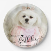 カスタムフォトペットドッグ誕生日タイポグラフィブラック ペーパープレート (正面)