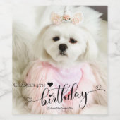 カスタムフォトペットドッグ誕生日タイポグラフィブラック ワインラベル (シングルラベル)