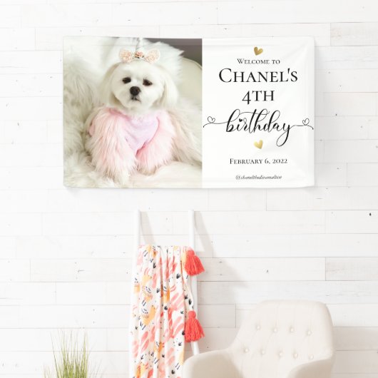 カスタムフォトペットドッグ誕生日タイポグラフィブラック 横断幕 (インサイチュ)