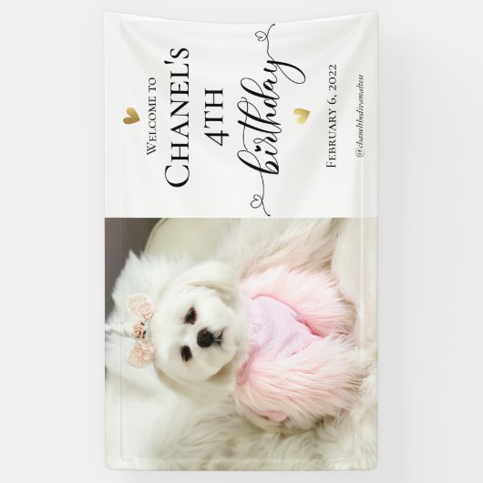 カスタムフォトペットドッグ誕生日タイポグラフィブラック 横断幕 (縦)