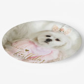 カスタムフォトペットドッグ誕生日タイポグラフィ金ゴールド ペーパープレート (アングル)