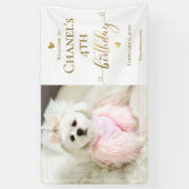 カスタムフォトペットドッグ誕生日タイポグラフィ金ゴールド 横断幕 (縦)