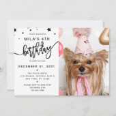 カスタムフォトペットドッグ誕生日パーティブラック 招待状 (正面)