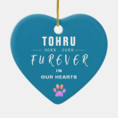 カスタムフォトペット記念フローラブルーハートの形 セラミックオーナメント (裏面)