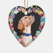 カスタムフォトペット記念フローラブルーハートの形 セラミックオーナメント (左)