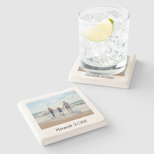 カスタムフォトホリデー旅行の思い出パーソナライズされた ストーンコースター (横)