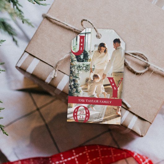 カスタムフォトホリデーJOYクリスマスプレゼント ギフトタグ