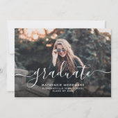 カスタムフォトホワイトスクリプト卒業パーティー 招待状 (正面)