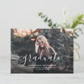 カスタムフォトホワイトスクリプト卒業パーティー 招待状 (スタンド正面)