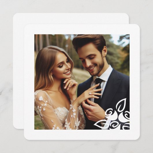 カスタムフォトホワイトローズエレガント婚約カード (正面/裏面)