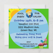 カスタムフォトボーイプールパーティー水泳誕生日 招待状 (裏面)