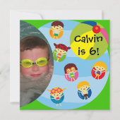 カスタムフォトボーイプールパーティー水泳誕生日 招待状 (正面)