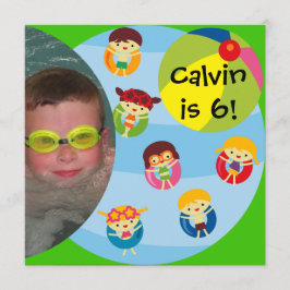 カスタムフォトボーイプールパーティー水泳誕生日 招待状