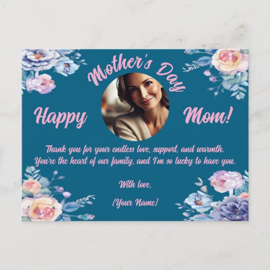 カスタムフォトマザーの日の水の色フローラ シーズンポストカード (正面)
