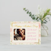 カスタムフォトマザーの日ウォーターカラーフローラと金ゴールド 箔シーズンポストカード (立ち正面)