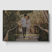 カスタムフォトミニマルブラックフォイル金ゴールド結婚ズ ゲストブック (正面)