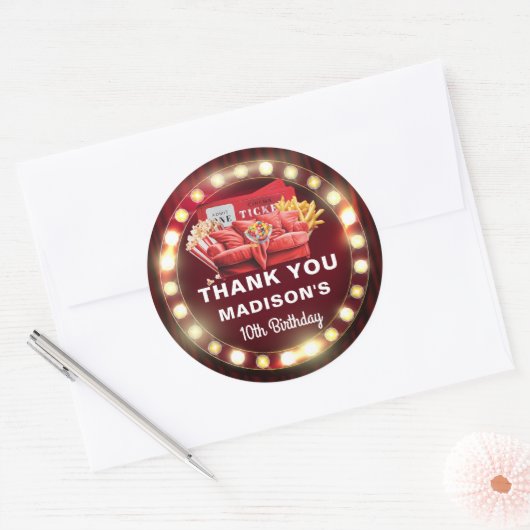 カスタムフォトムービー夜シネマ誕生日 ラウンドシール (封筒)