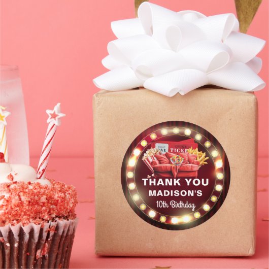 カスタムフォトムービー夜シネマ誕生日 ラウンドシール (パーティー)