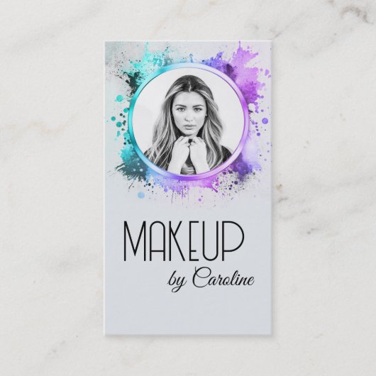 カスタムフォトメイクアップアーティストカラースプラッシュフレーム 名刺 (正面)
