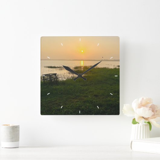 カスタムフォトメモリシンプルスモダンクエアスクエア スクエア壁時計 (ホーム)