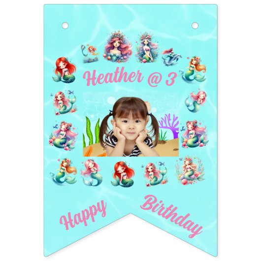 カスタムフォトメルメイズテーマ子供の誕生日パーティー バンティングフラッグ (第1の旗)