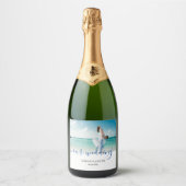 カスタムフォトモダンビーチウェディング スパークリングワインラベル (正面)