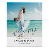 カスタムフォトモダンビーチ結婚式ウェルカムサイン ポスター (正面)